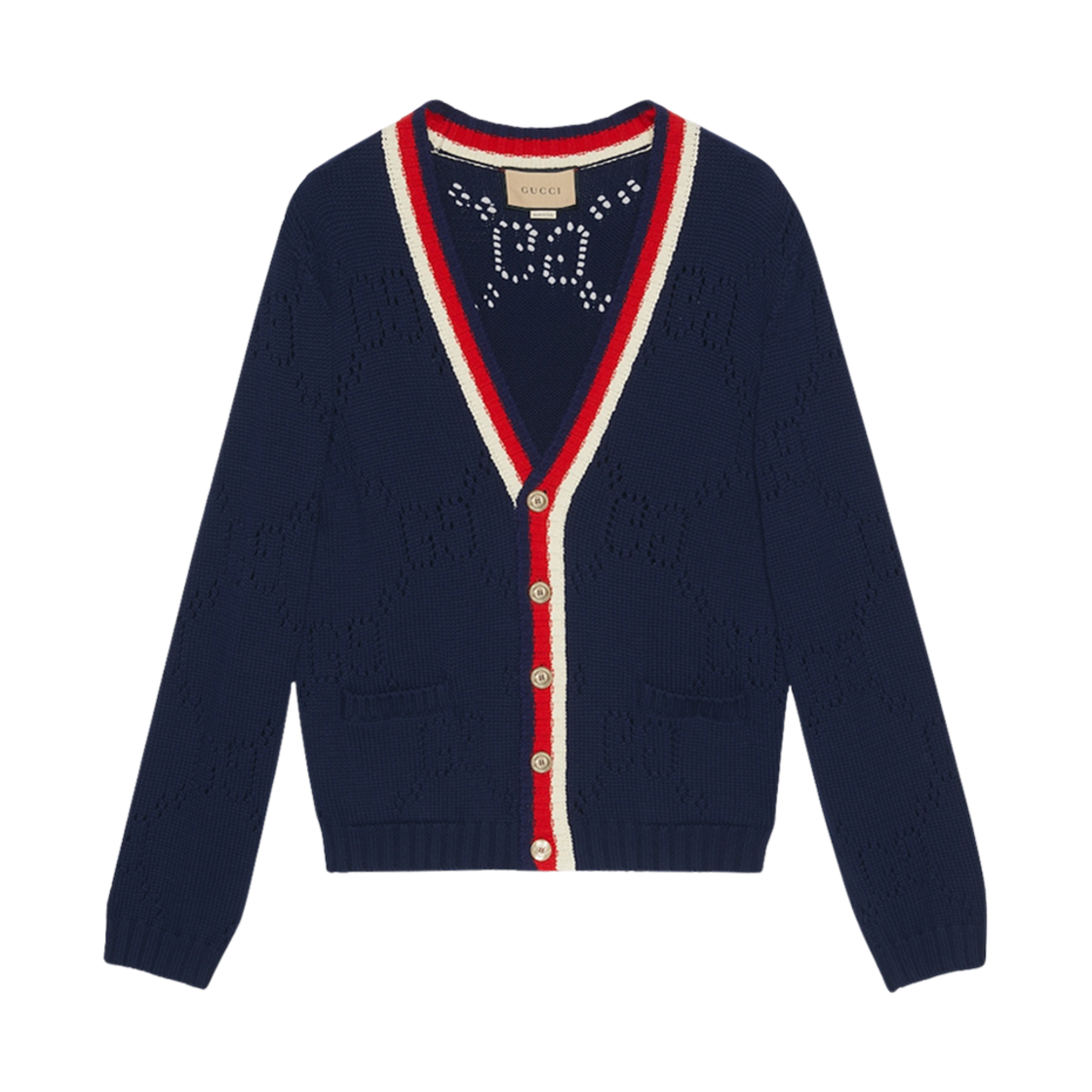 740503-XKC4L-4804 Gucci Perforated GG Cotton Cardigan Blue