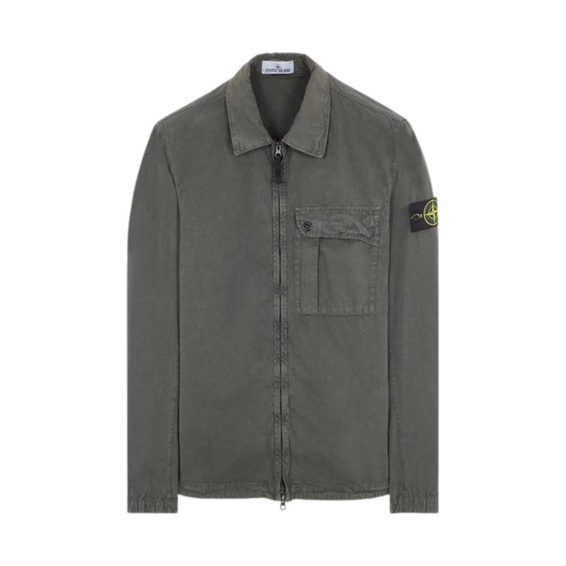 스톤 아일랜드 119WN 올드 트리트먼트 코튼 캔버스 오버셔츠 머스크 그린 - 24SS