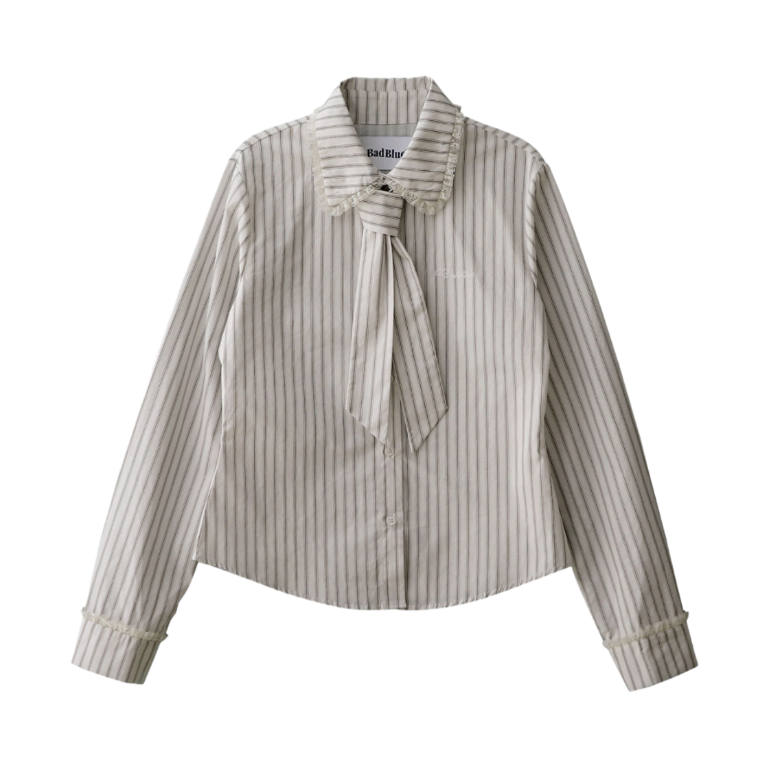 6517035 BadBlue Stripe Lace Tie Shirt Ivory