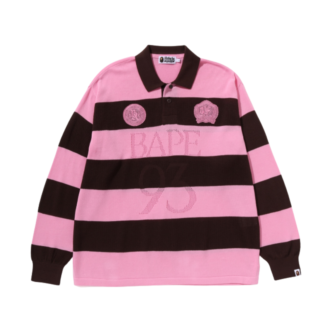 베이프 자카드 멀티 로고 스트라이프 릴렉스드 핏 롱슬리브 티셔츠 브라운(BAPE Jacquard Multi Logo Stripe Relaxed Fit L/S T-Shirt Brown) - 1