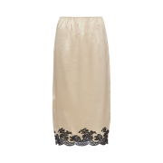 (W) Prada Satin Crepe and Lace Midi-Skirt Desert Beige