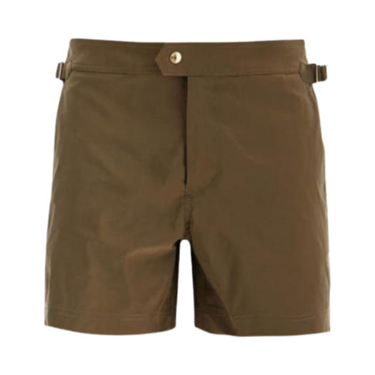 BSS001-FMN004S23-FG814 Tom Ford High-Waisted Polyester Swim Shorts Military Green