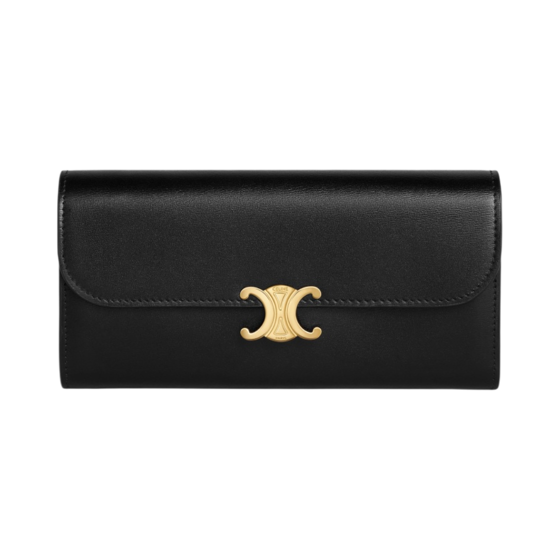 10E313DPV-38NO Celine Triomphe Large Wallet in Shiny Calfskin Black