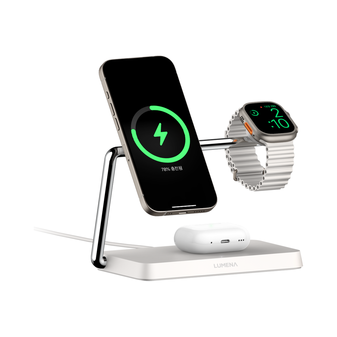 루메나 STATION PRO Qi2 3in1 맥세이프 15W 무선충전기 실키 화이트(Lumena STATION PRO Qi2 3in1 MagSafe 15W Wireless Charger Silky White)