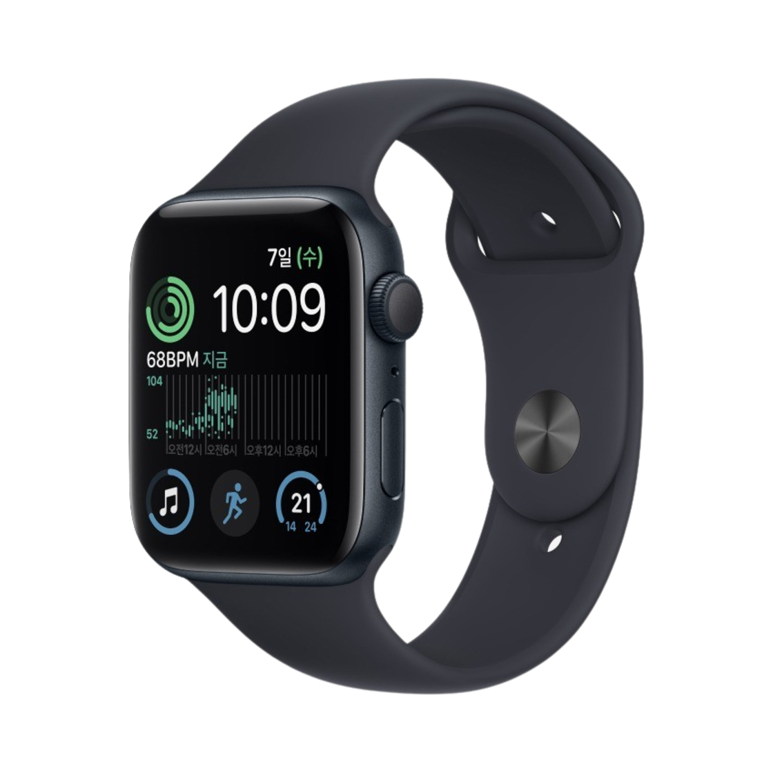 애플 워치 SE 44mm GPS 미드나이트 알루미늄 케이스 스포츠 밴드 미드나이트 (국내 정식 발매 제품)