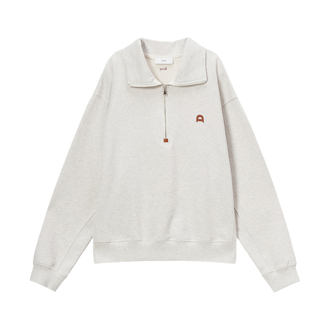 던스트 레더 로고 하프 집업 스웨트셔츠 오트밀 멜란지(Dunst Leather Logo Half Zip-Up Sweatshirt Oatmeal Melange)
