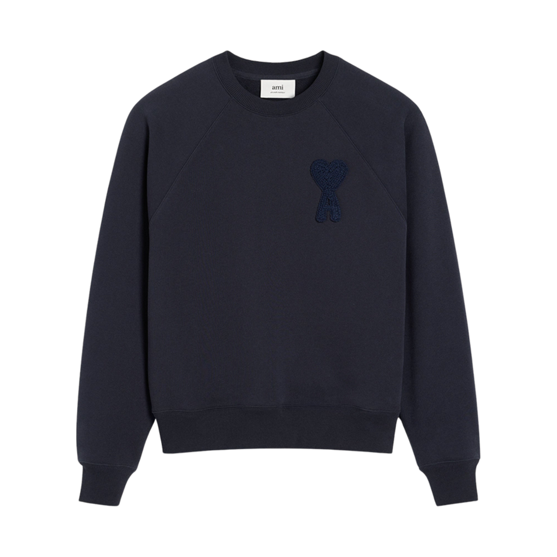 USW055-747-4011 AMI de Coeur Heavy Loopback Oragnic Cotton Fleece Patch Sweatshirt Navy Blue