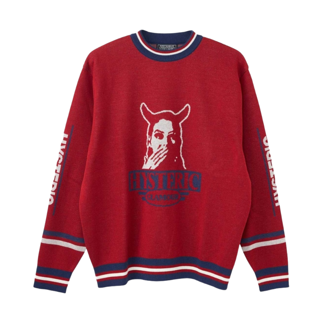 히스테릭 글래머 스피크 노 이블 자카드 스웨터 레드(Hysteric Glamour Speak No Evil Jacquard Sweater Red) - 1