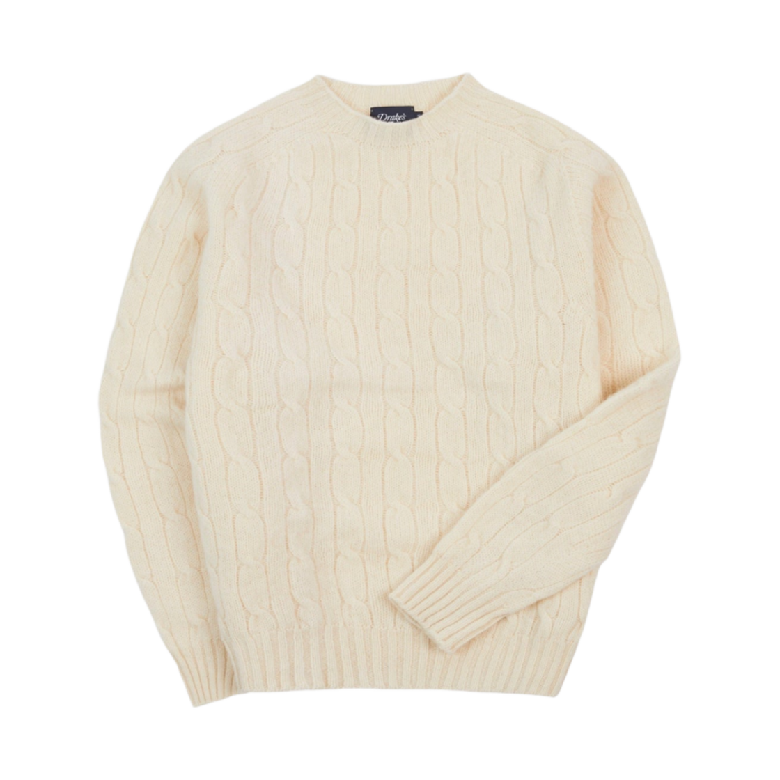 DR2A3A-22553-06-050 Drake's Brushed Shetland Cable Knit Crew Neck Jumper Ecru