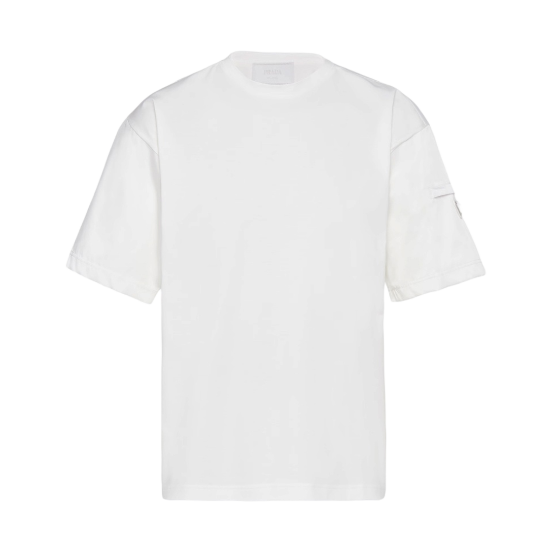 UJN710-1YED-F0N40 Prada Stretch Cotton T-shirt with Nylon Details White