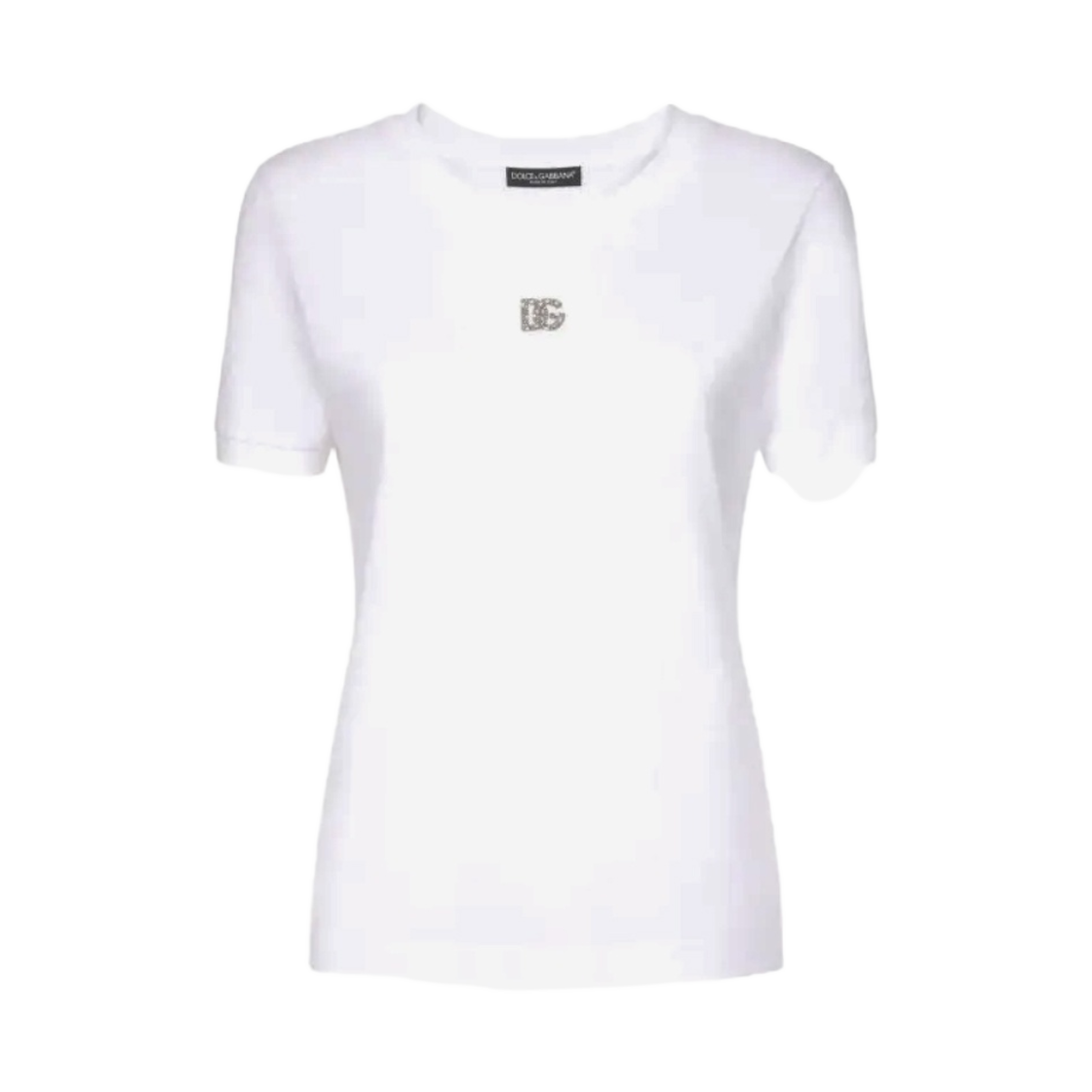 F8T00ZG7B3UW0800 (W) Dolce & Gabbana Jersey T-Shirt with Crystal DG Embellishment White