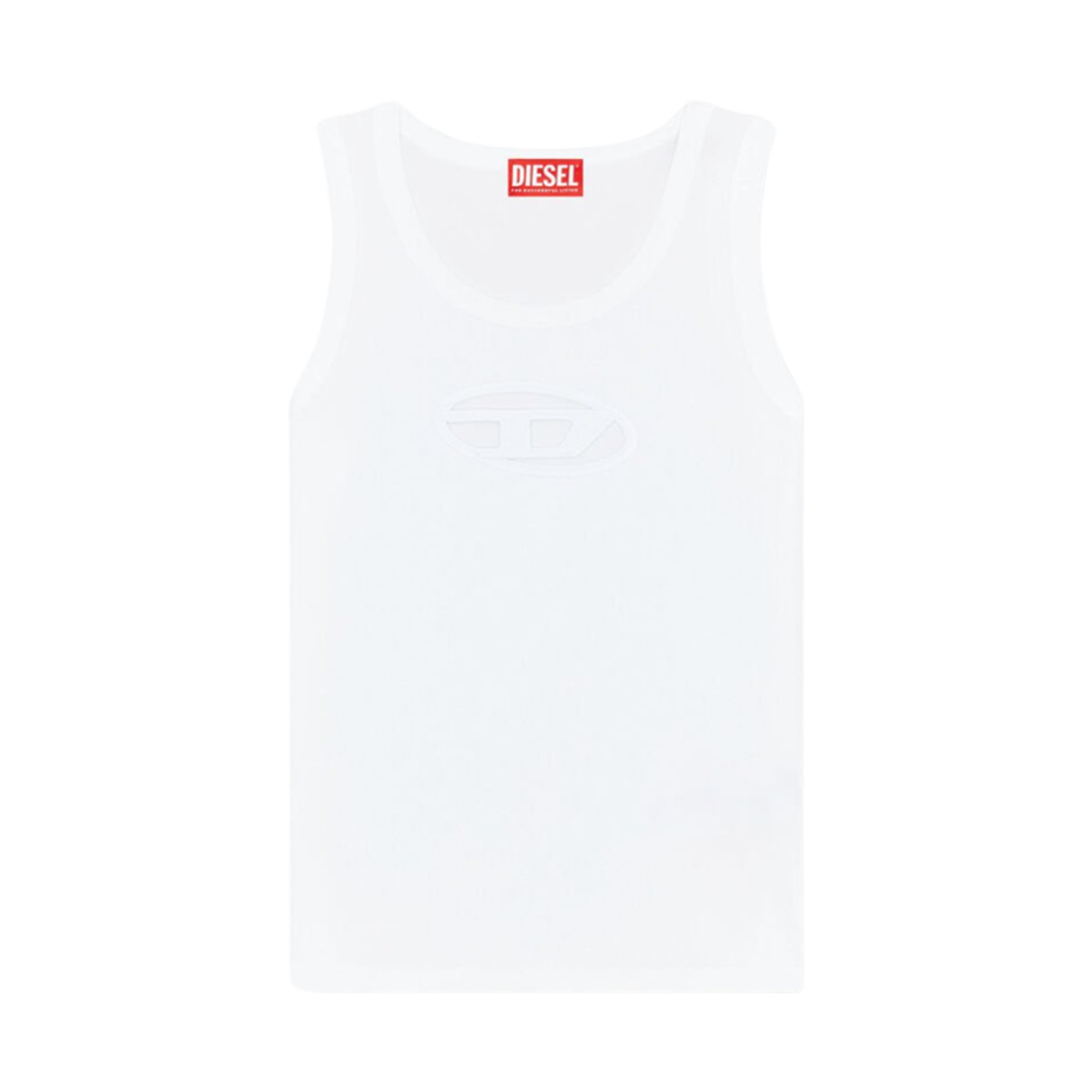 (W) 디젤 T-라이니스-Od 컷아웃 오발 D 로고 탱크탑 화이트((W) Diesel T-Lynys-Od Tank Top with Cut-Out Oval D Logo White)