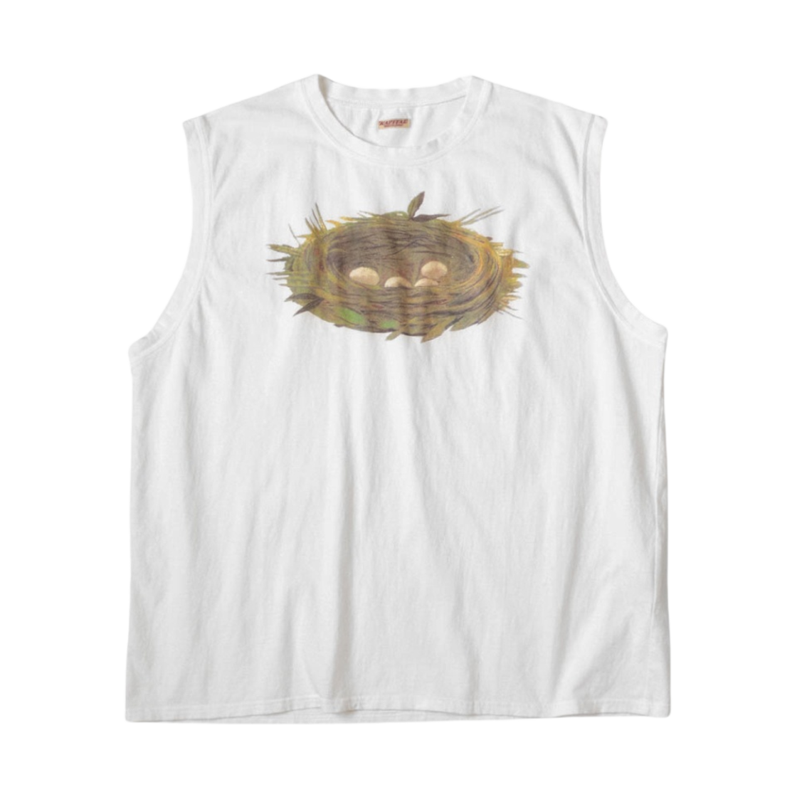 K2404SC194 Kapital 20 Jersey Sleeveless Big T-Shirt Bird's Nest Pt White