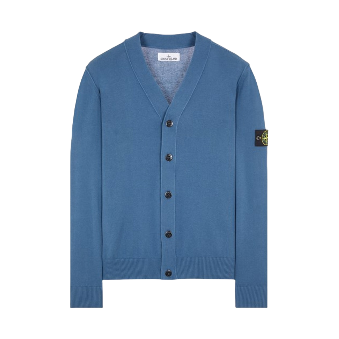 스톤 아일랜드 516B2 와펜 패치 브이넥 니트 가디건 아비오 블루 - 24SS(Stone Island 516B2 Wappen Patch V-Neck Knit Cardigan Avio Blue - 24SS) - 1