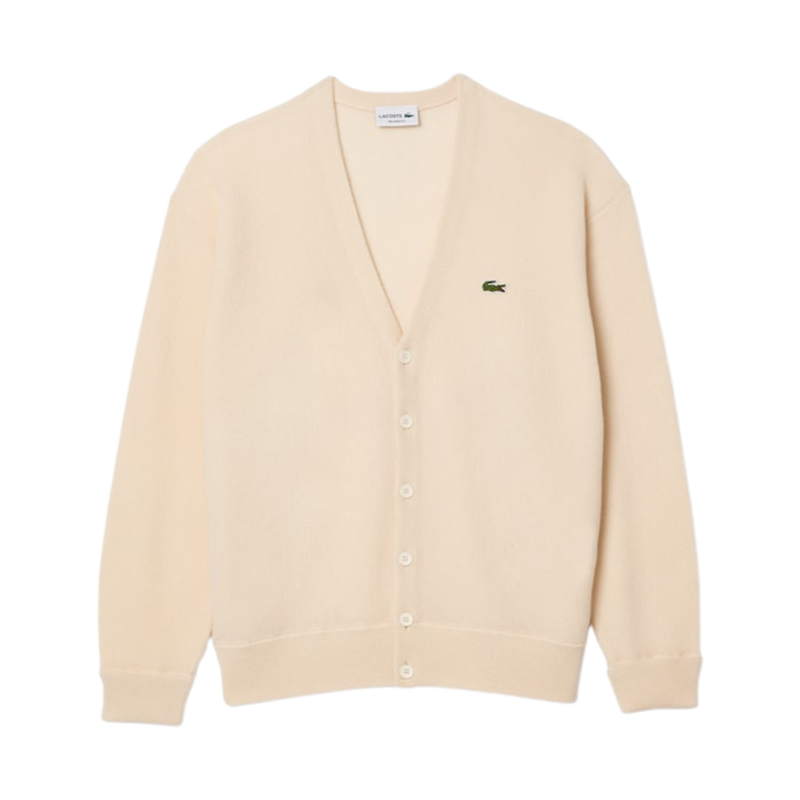 AH0397-00-XFJ Lacoste Relaxed Fit Carded Wool Cardigan Ecru White
