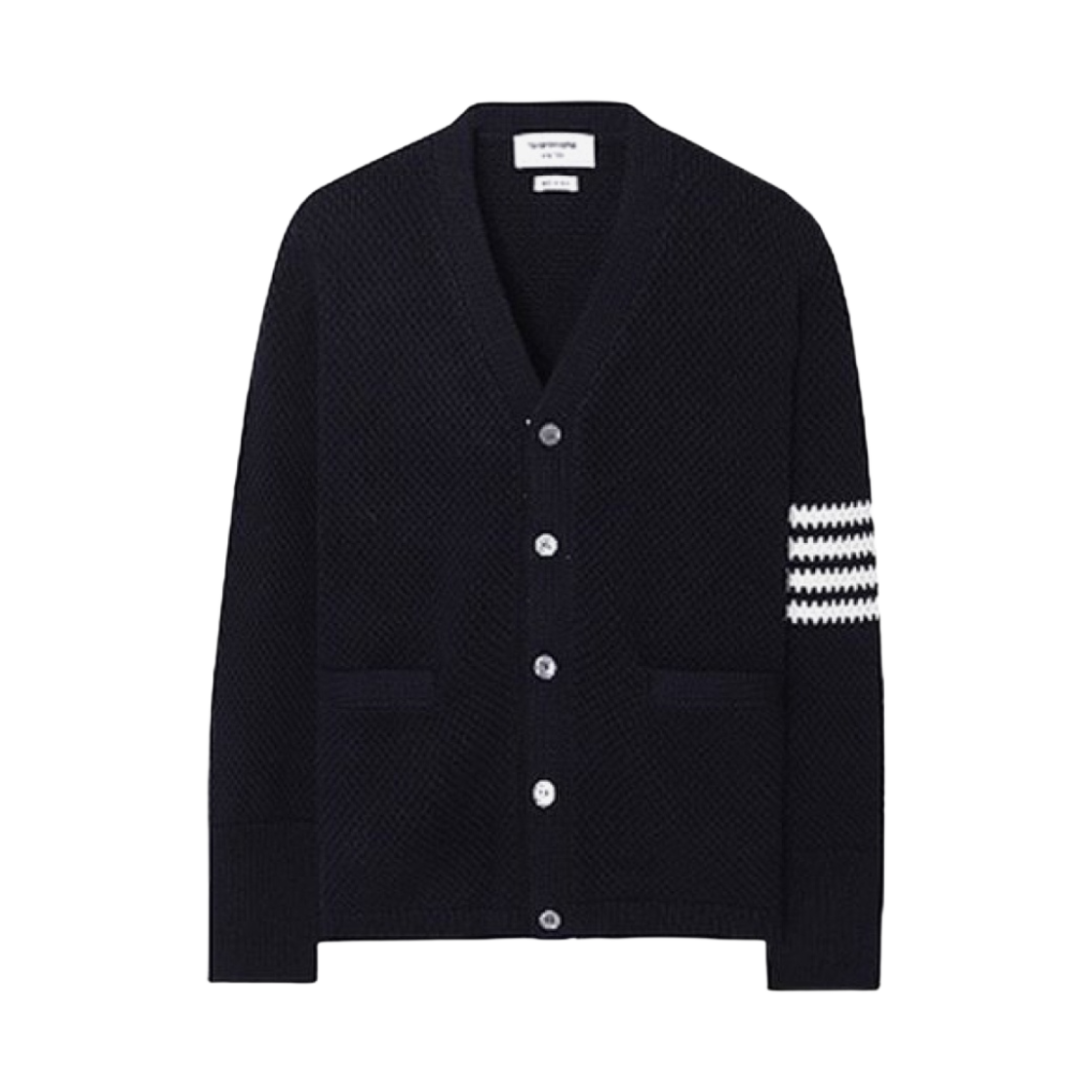 톰브라운 시드 스티치 코튼 사선 하이넥 가디건 네이비(Thom Browne Seed Stitch Cotton 4-Bar High Neck Cardigan Navy) - 1