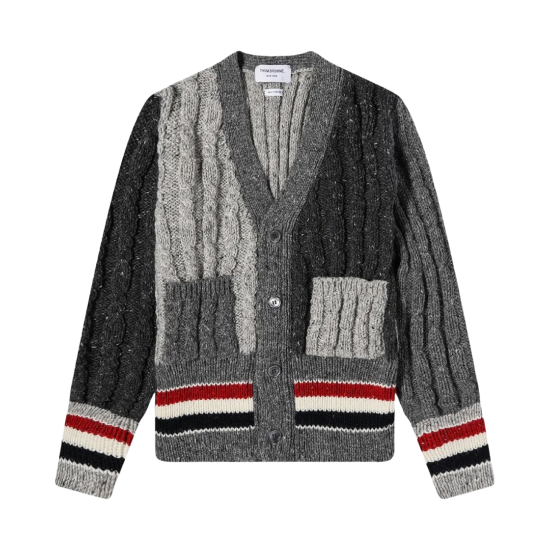 MKC357F-Y1502-982 Thom Browne Fun-Mix Mohair Tweed Stripe Cardigan Tonal Grey