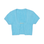(W) Jacquemus La Maille Neve Fluffy Charm Logo Cardigan Light Blue