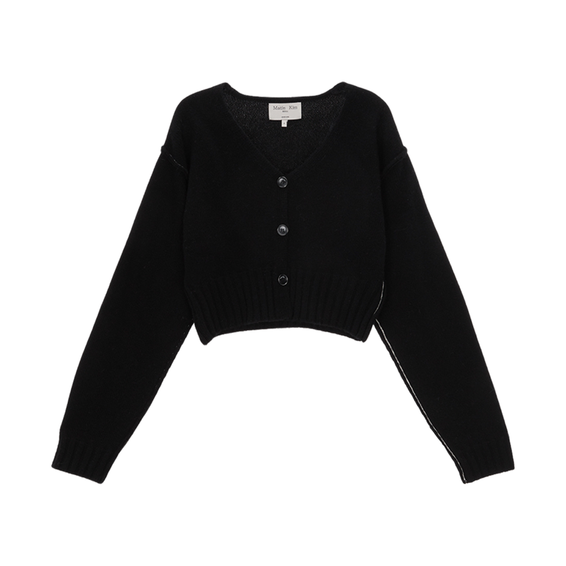 MK239OCD020M (W) Matin Kim Matin Stitch Point Crop Cardigan Black