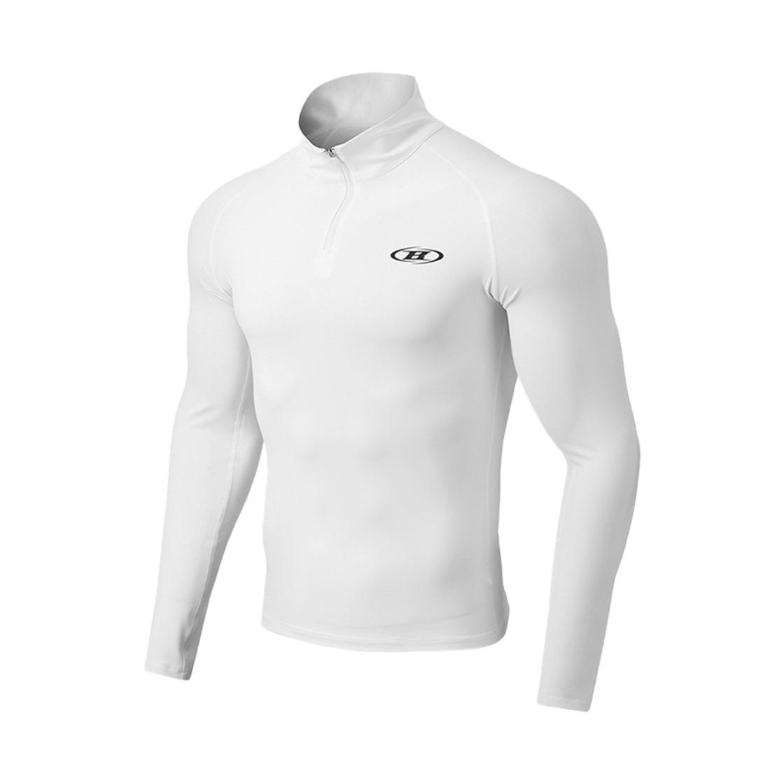 본투윈 심볼 B 머슬핏 하프집업 롱슬리브 화이트