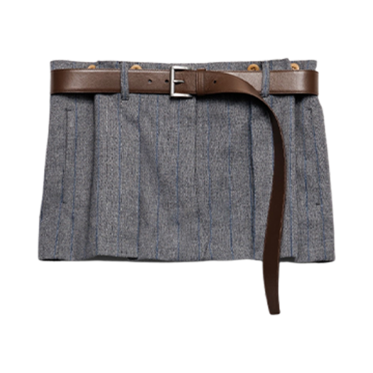 (W) Prada Pinstriped Wool Miniskirt Anthracite Gray
