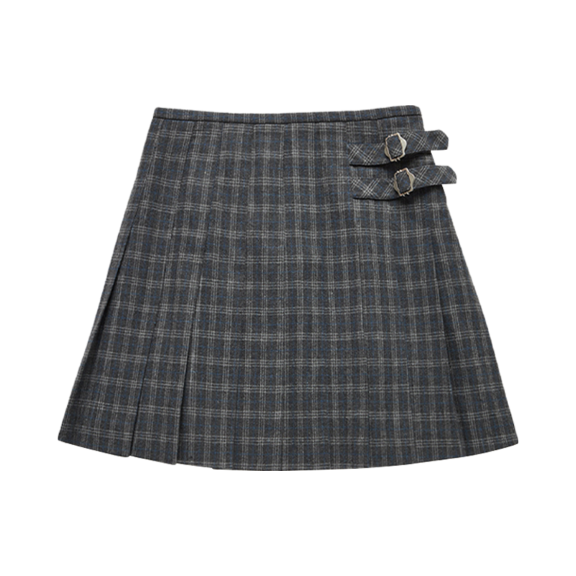 (W) 던스트 버클 플리츠 미니 체크 스커트 그레이 체크((W) Dunst Buckle Pleats Mini Check Skirt Grey Check) - 1