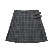 (W) Dunst Buckle Pleats Mini Check Skirt Grey Check
