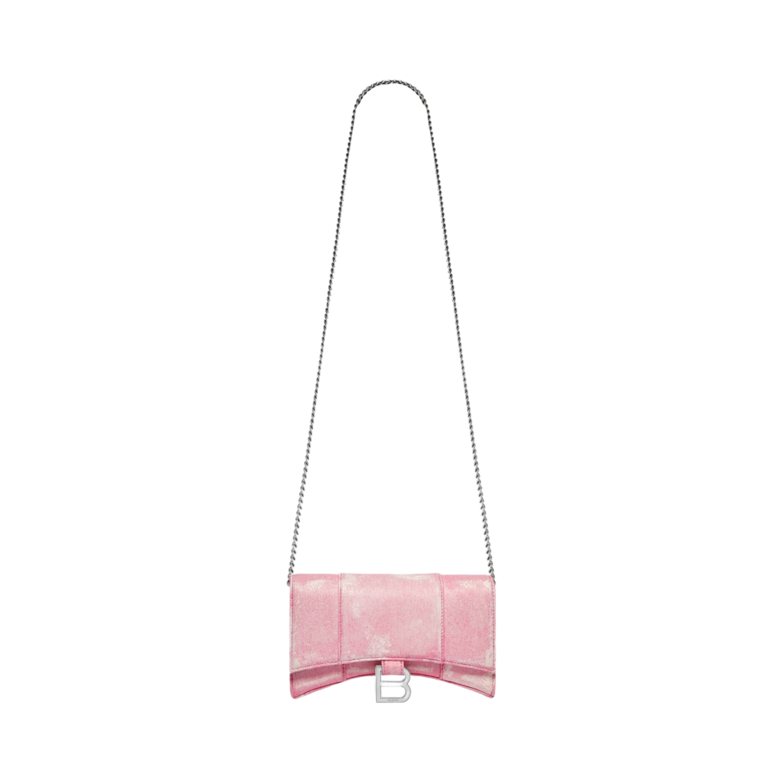 발렌시아가 아워글래스 체인 지갑 데님 프린트 핑크(Balenciaga Hourglass Wallet On Chain Denim Print Pink) - 1