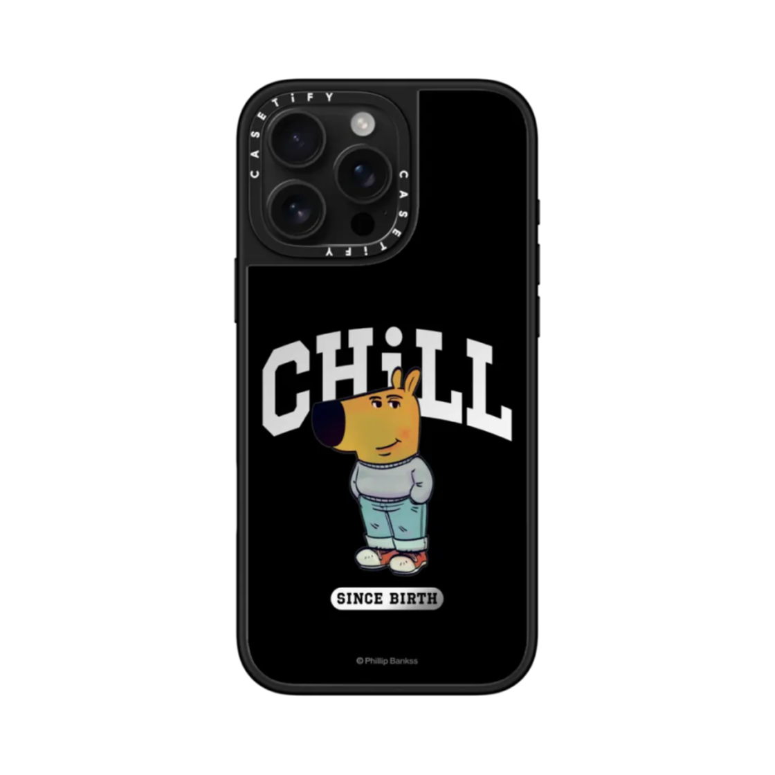 케이스티파이 x 칠 가이 아이폰 칠 신스 버쓰 미러 텍스트 맥세이프 호환 미러 케이스 실버 미러 블랙 범퍼(Casetify x Chill Guy iPhone Chill Since Birth Mirror Text Magsafe Mirror Case Silver Mirror Black Bumper) - 2