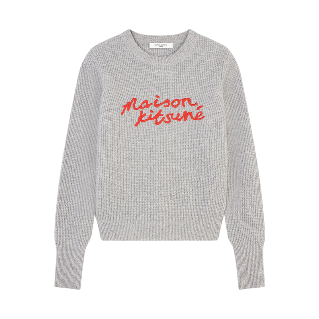 (W) 메종 키츠네 메종 키츠네 핸드라이팅 컴포트 점퍼 라이트 그레이 멜란지((W) Maison Kitsune Handwriting Comfort Jumper Light Grey Melange) - 1