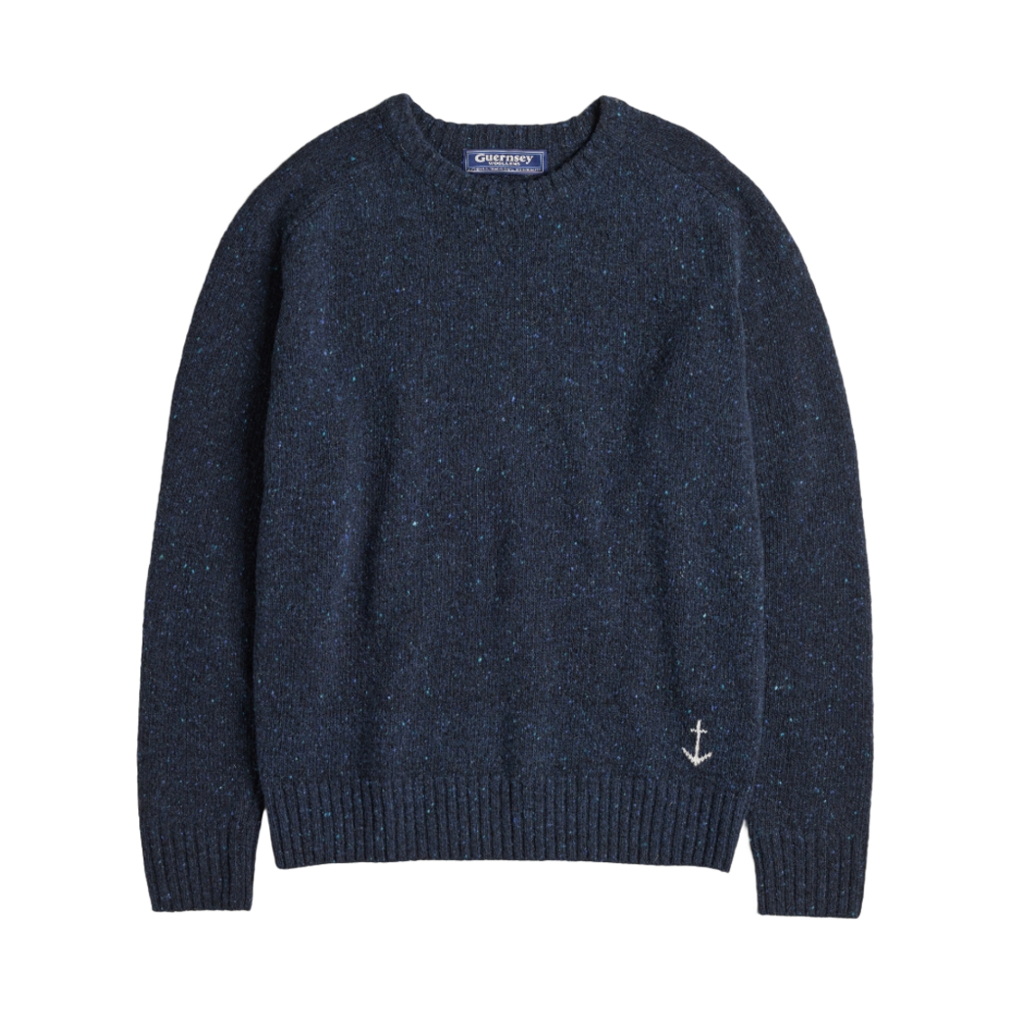 - Guernsey Woollens Nep Yarn Essential Wool Crewneck Saddle Sweater Navy