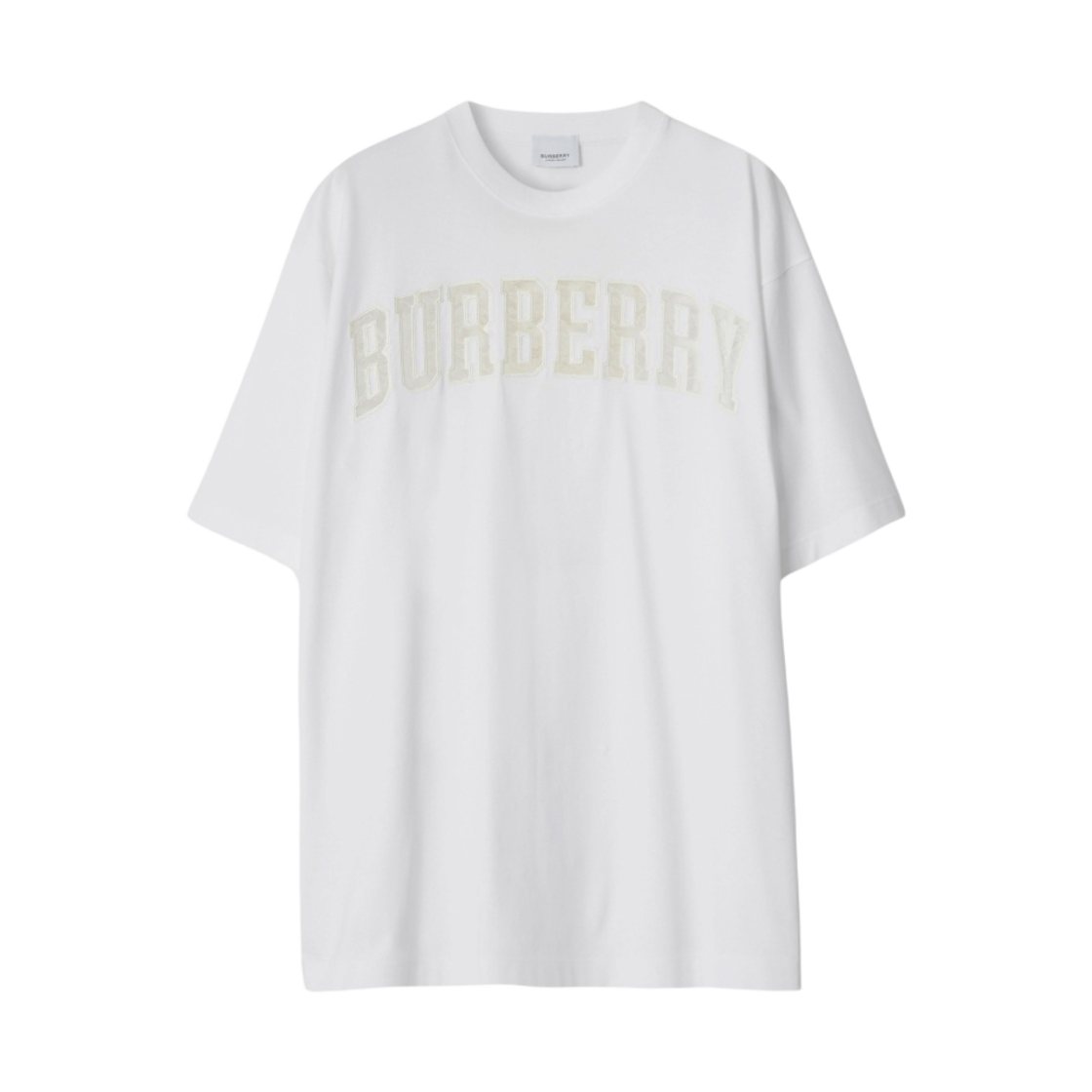 (W) 버버리 레이스 로고 코튼 오버사이즈 티셔츠 옵틱 화이트((W) Burberry Lace Logo Cotton Oversized T-Shirt Optic White) - 1