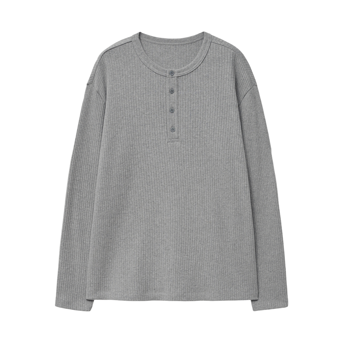 티엔지티 레귤러핏 리브드 헨리넥 롱 슬리브 티셔츠 그레이