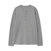 TNGT Reguler-fit Ribbed Henleyneck Long Sleeve T-Shirts Gray