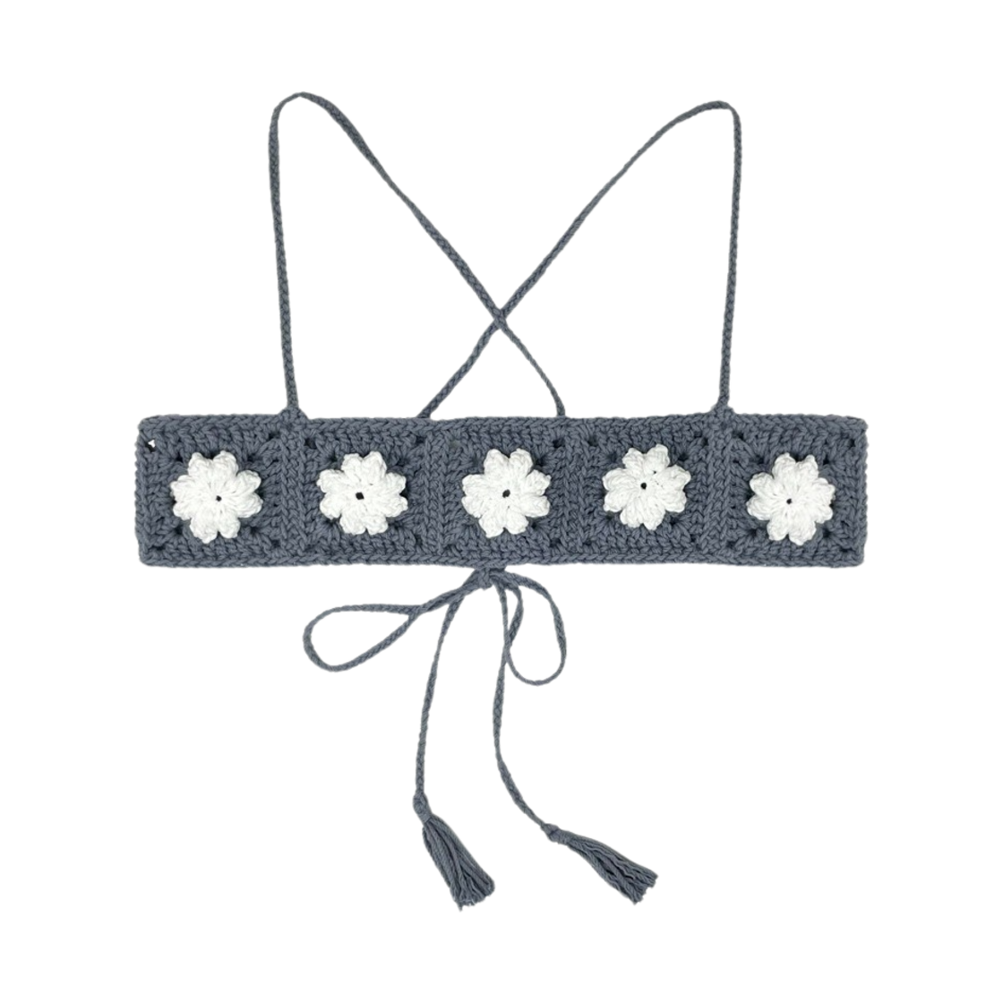 2024FWKNIT02 Rubati Handmade Crochet Flower Bustier Evening Blue