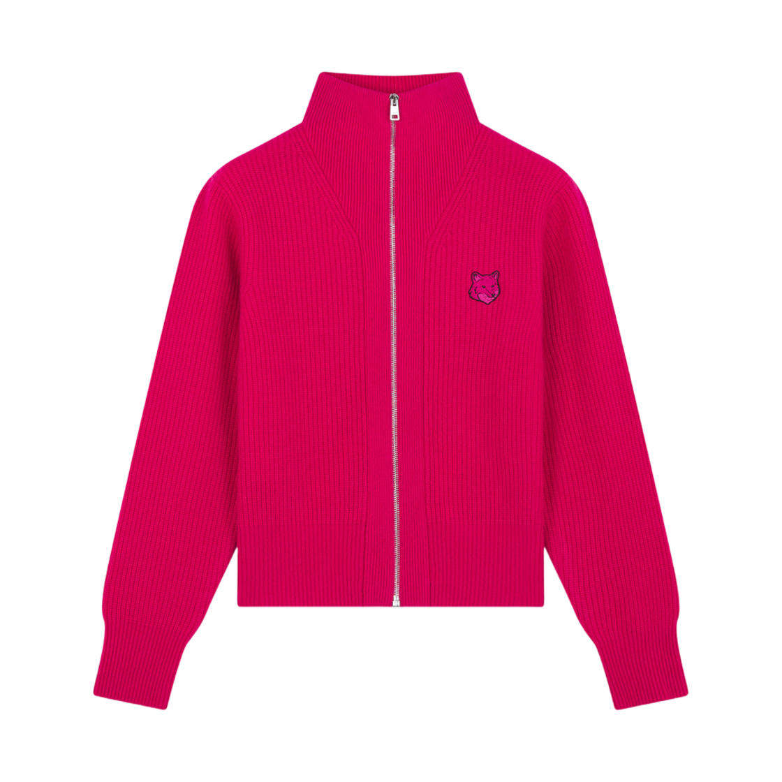 NW00505KT1093-P640 (W) Maison Kitsune Bold Fox Head Patch Ribbed Zipped Cardigan Supernova