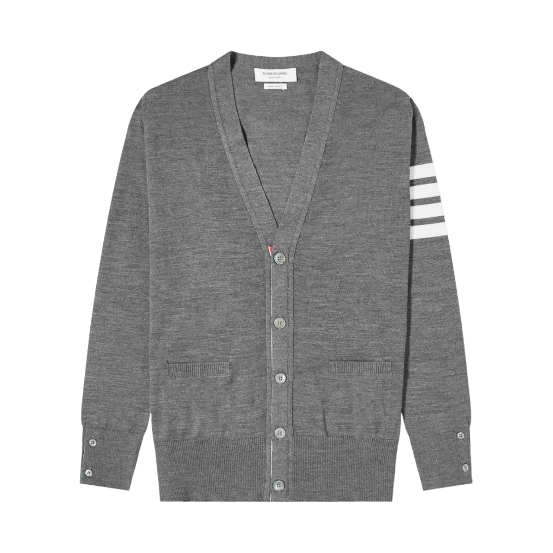 톰브라운 서스테이너블 파인 메리노 울 사선 클래식 가디건 미디움 그레이(Thom Browne Sustainable Fine Merino Wool 4-Bar Classic Cardigan Medium Grey)