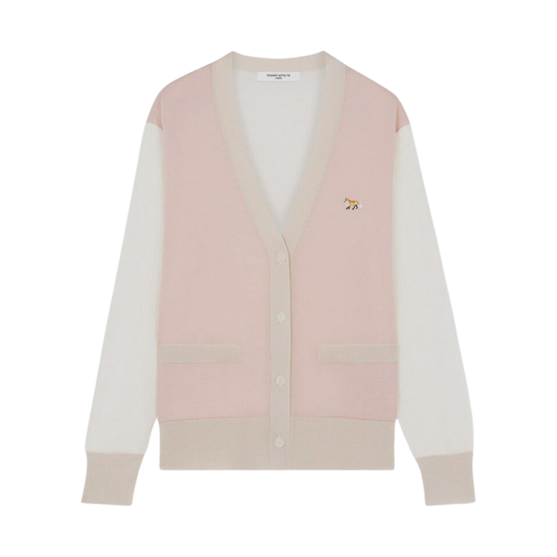 MW00505KT1036-P628 (W) Maison Kitsune Baby Fox Patch Color Block Cardigan Pasture Rose