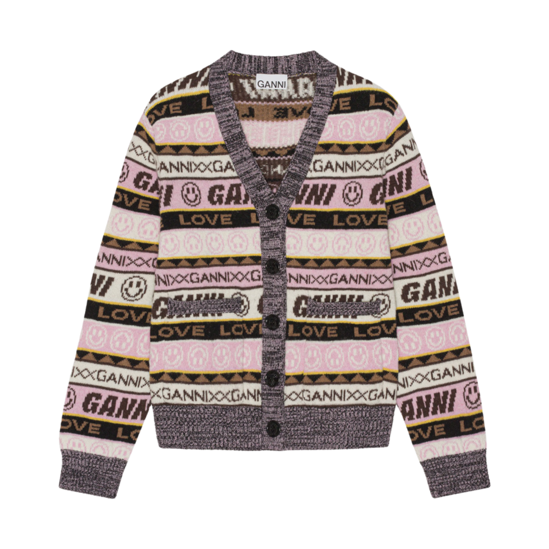 (W) 가니 그래픽 가디건 페트리파이드 오크((W) Ganni Graphic Cardigan Petrified Oak)