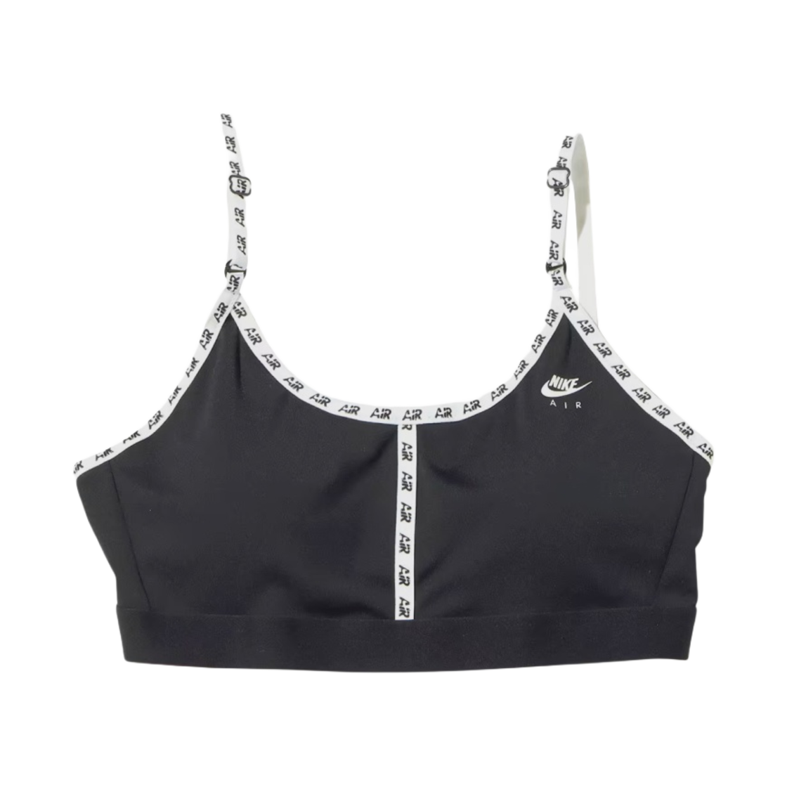 (W) 나이키 에어 드라이핏 인디 라이트 서포트 패드 로고 테이프 스포츠 브라 블랙 화이트((W) Nike Air Dri-Fit Indy Light-Support Padded Logo Tape Sports Bra Black White) - 1