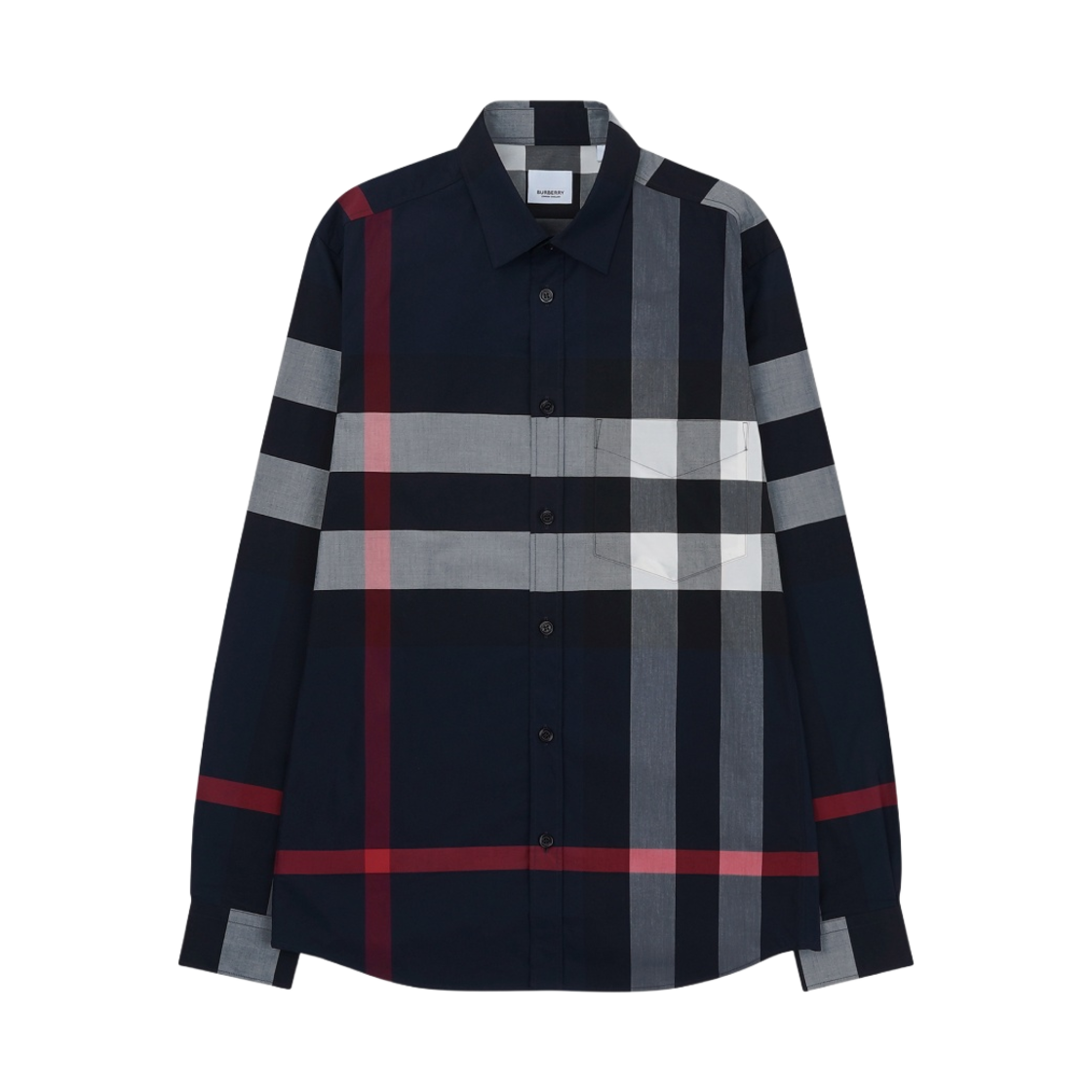 8018111 Burberry Check Stretch Cotton Poplin Shirt Navy
