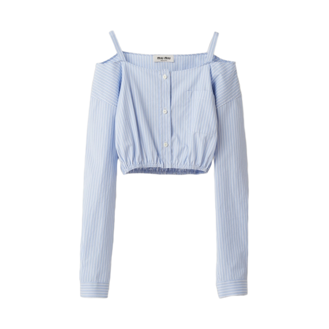 MK1738-12W8-F0076 (W) Miu Miu Striped Chambray Shirt with Logo Light Blue