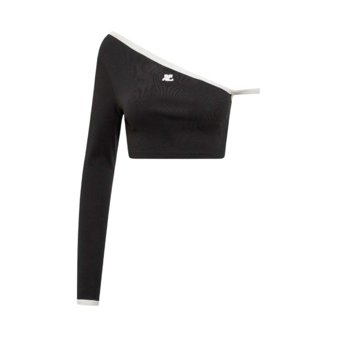 (W) 꾸레쥬 원 숄더 로고 크롭 롱슬리브 탑 블랙((W) Courreges One Shoulder Logo Crop Long Sleeve Top Black)