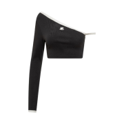 (W) Courreges One Shoulder Logo Crop Long Sleeve Top Black