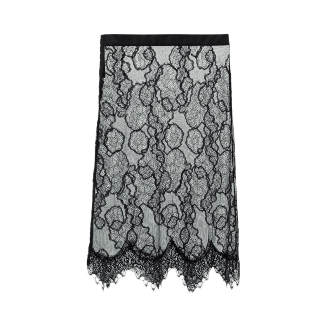 자라 레이스 미디 스커트 블랙