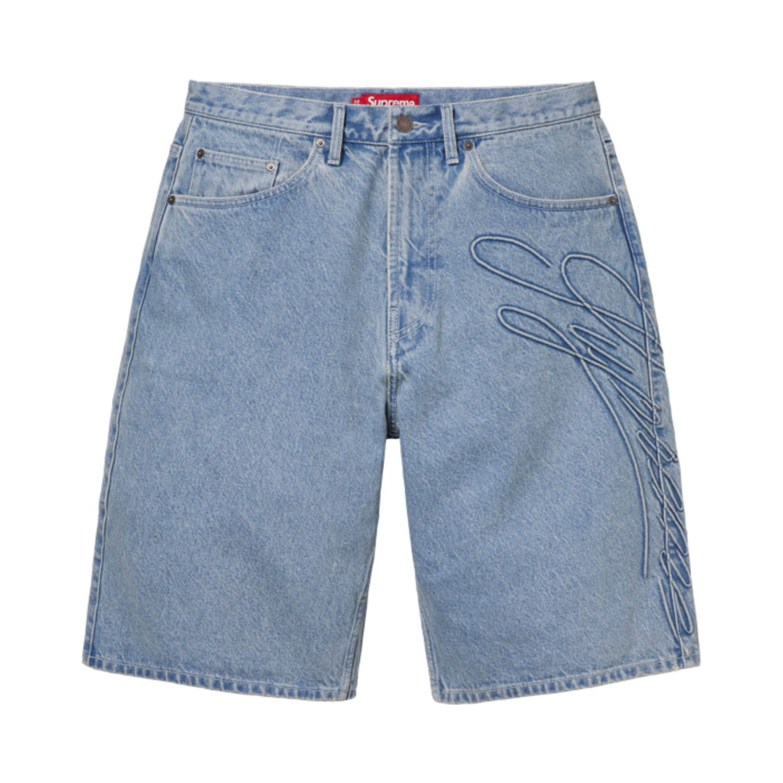 슈프림 스크립트 배기 데님 쇼츠 워시드 인디고 - 24SS