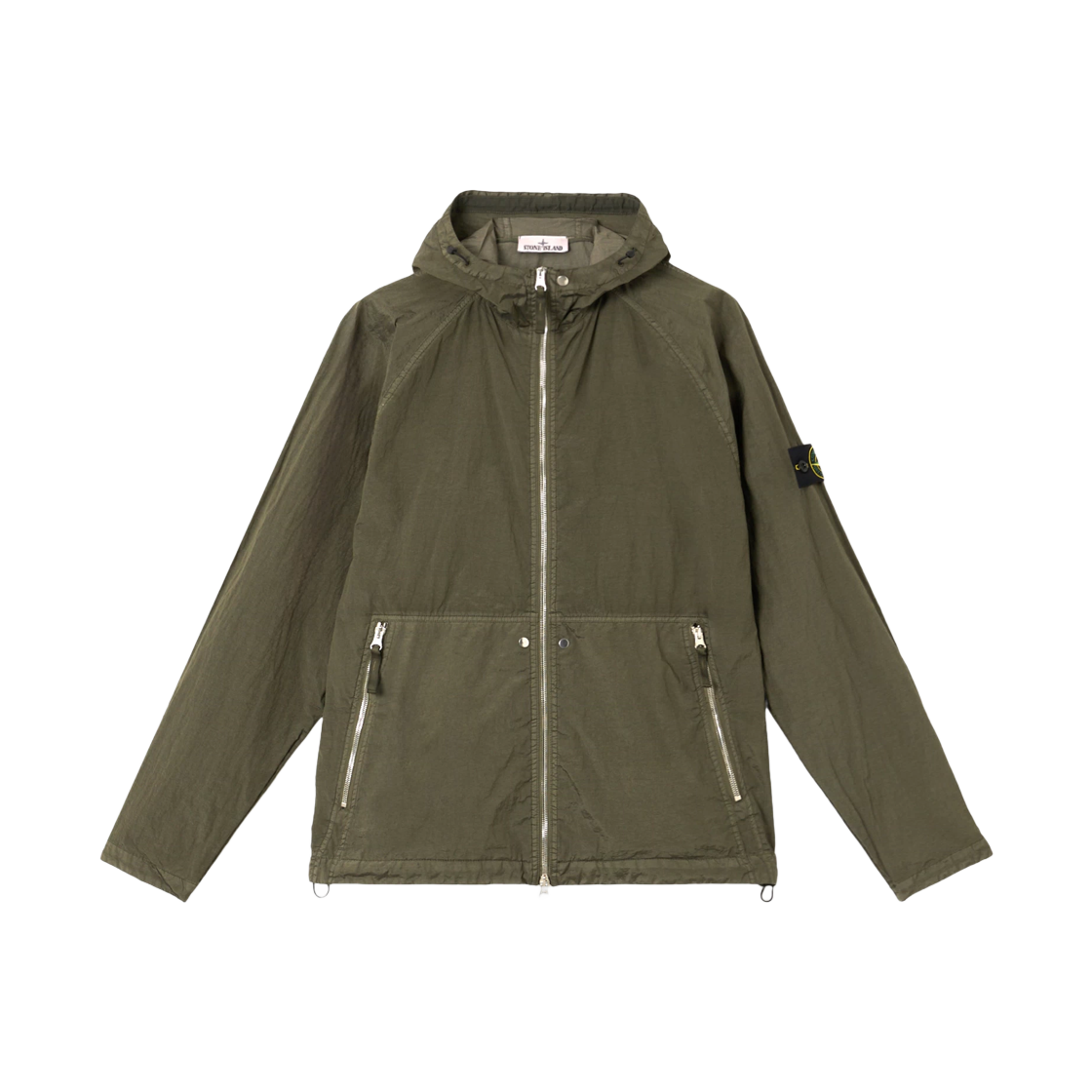 스톤 아일랜드 4100097 나일론 메탈 와트로 TC 인 에코닐 후드 자켓 라이트 윈드 레지스턴스 앤 안티 드롭 밀리터리 그린 - 25SS