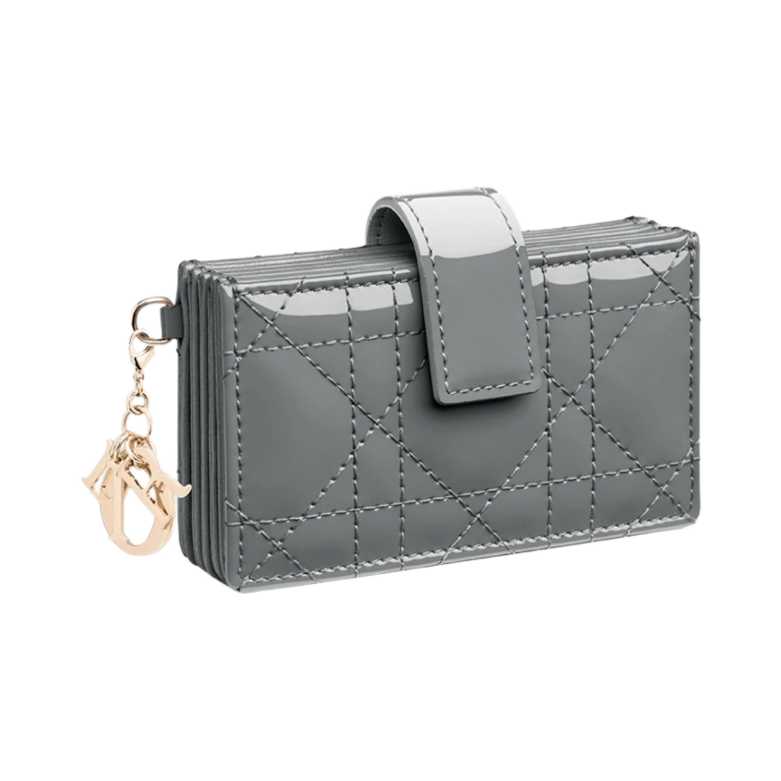 S0074OVRB-M41G Dior Lady 5-Gusset Card Holder Patent Cannage Calfskin Grey