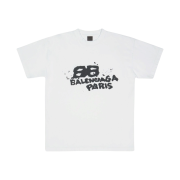 (W) Balenciaga Hand Drawn BB Icon Medium Fit T-Shirt White