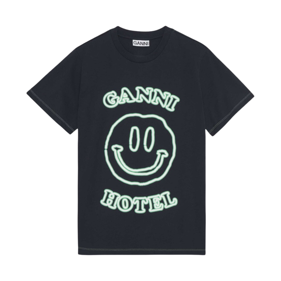 (W) 가니 호텔 티셔츠 스카이 캡틴((W) Ganni Hotel T-Shirt Sky Captain)